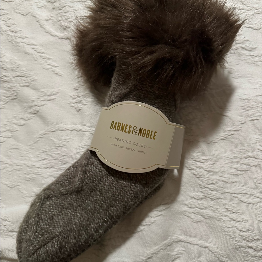Barnes & Noble Brown Faux Fur-Trim Reading Socks
